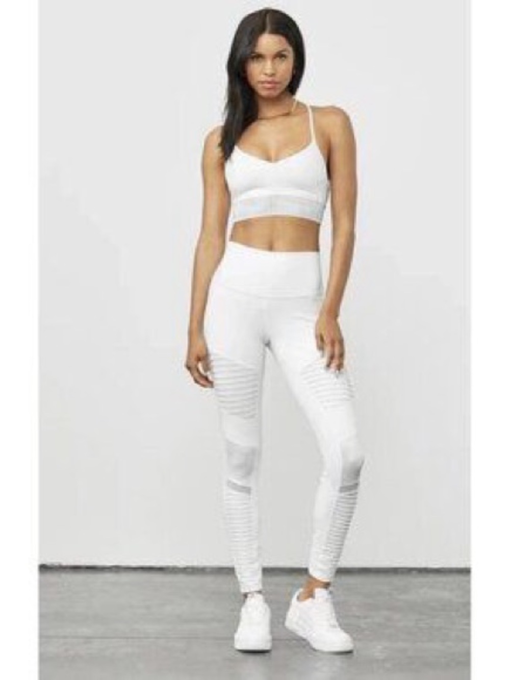 ALO Yoga White High-Rise Moto Ribbed Leggings